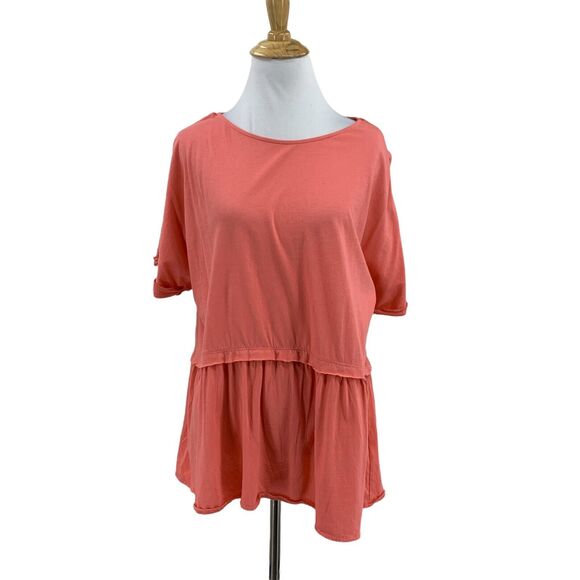 Caslon Peplum Shirt Womens XS Extra Small Salmon Pink Mid Sleeve Flowy Stretch - Picture 1 of 10